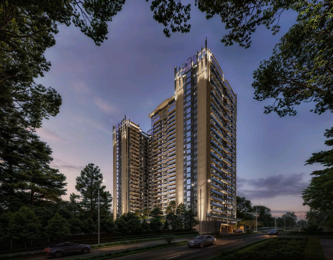 Hephé Palace Evening Exterior View Hephé Palace luxury apartments in Westlands exterior evening view