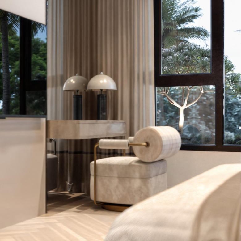 Bedroom sitting area at Hephé Palace apartments in Westlands