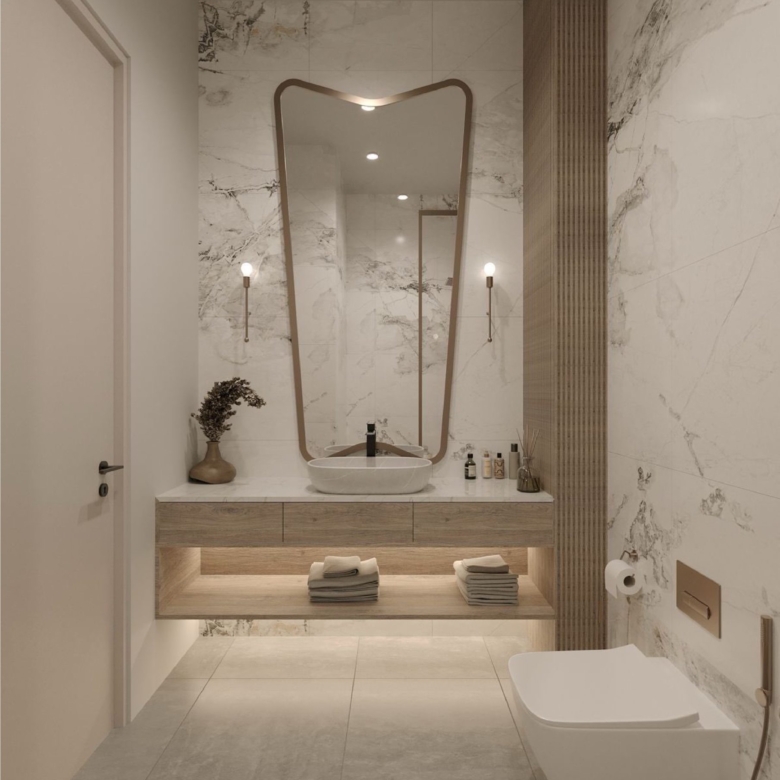 Ensuite bathroom vanity at Hephé Palace apartments in Westlands