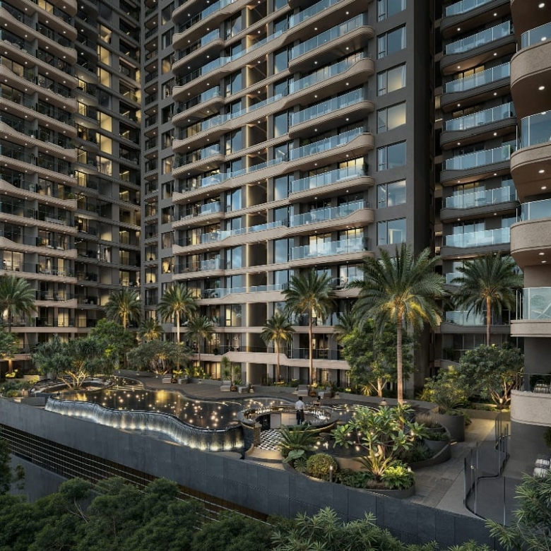 Landscaped courtyard at Hephé Palace apartments in Westlands Nairobi