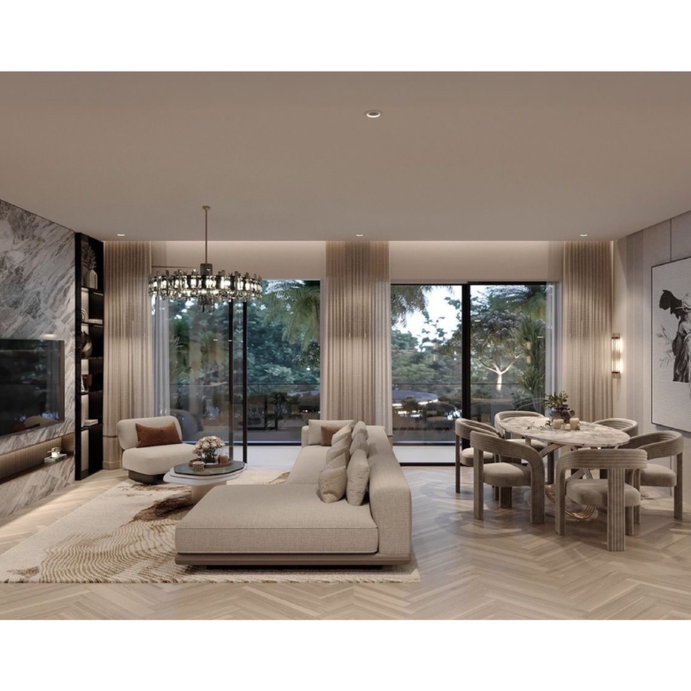 Living and dining area at Hephé Palace apartments for sale in Westlands