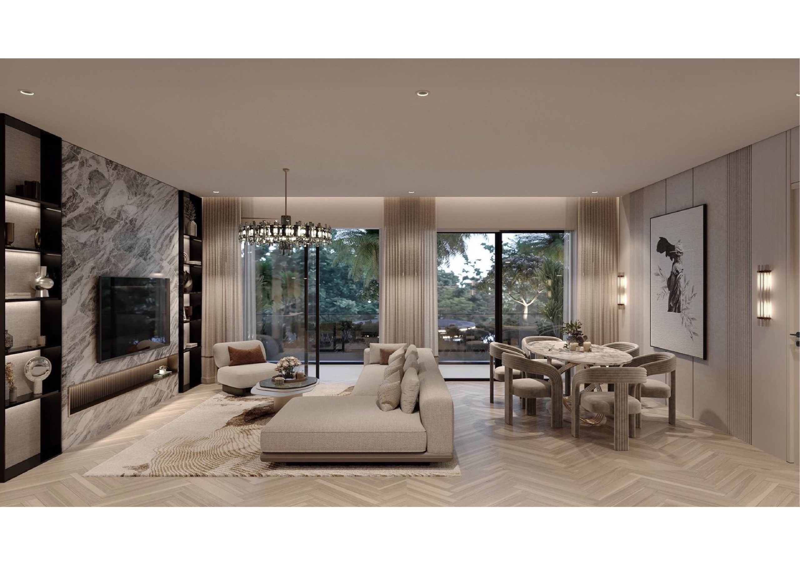 Living and dining area at Hephé Palace apartments for sale in Westlands