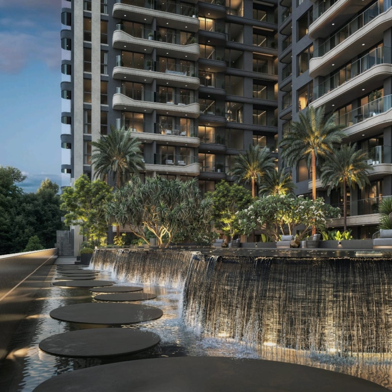 Water feature at Hephé Palace apartments for sale in Westlands