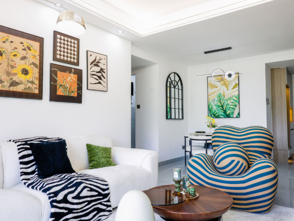 Modern living and dining area in a 1 bedroom apartment for sale in Kilimani
