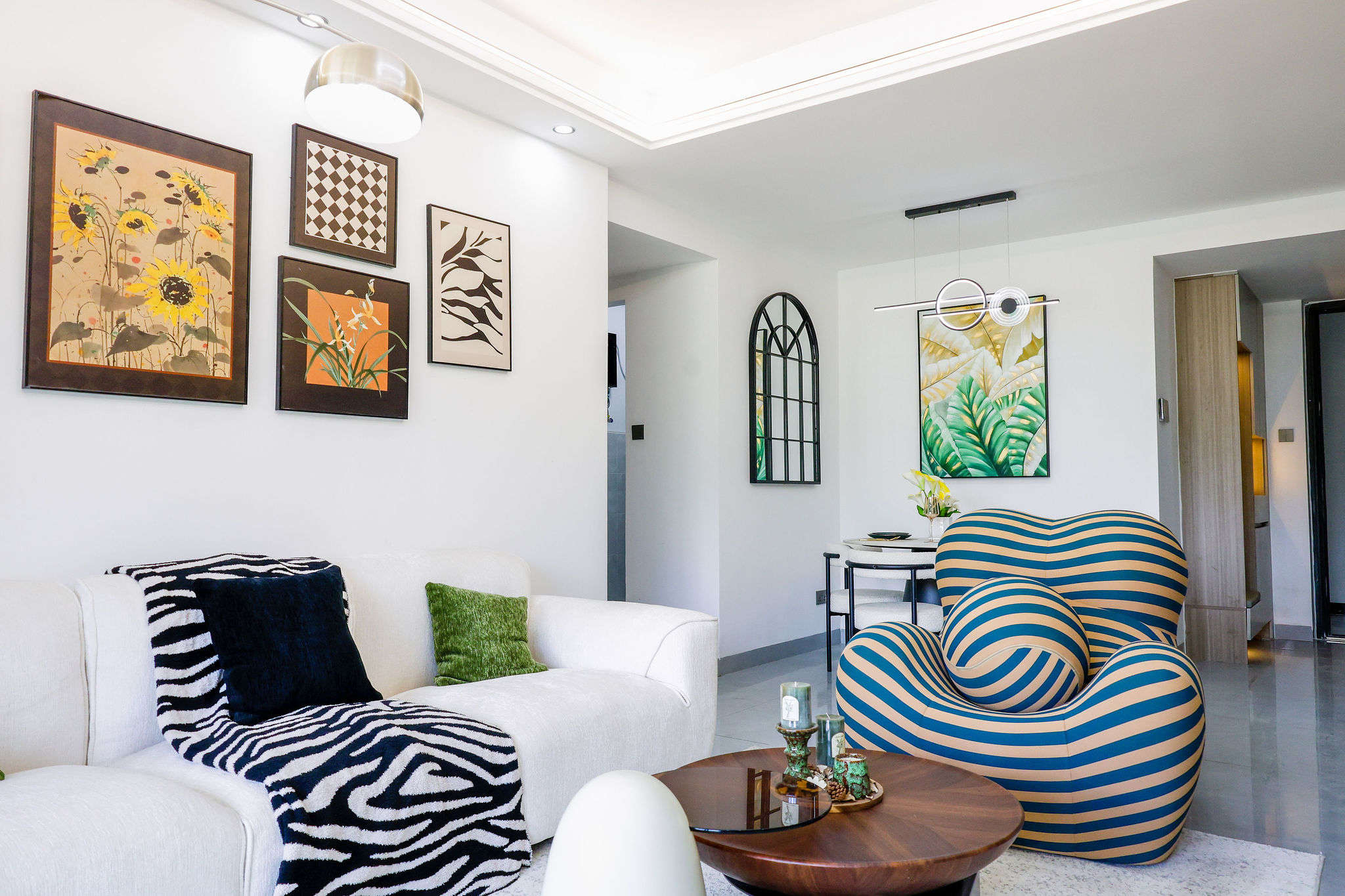 Modern living and dining area in a 1 bedroom apartment for sale in Kilimani