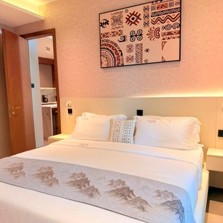 Furnished bedroom in the Silva Gigiri one-bedroom show apartment