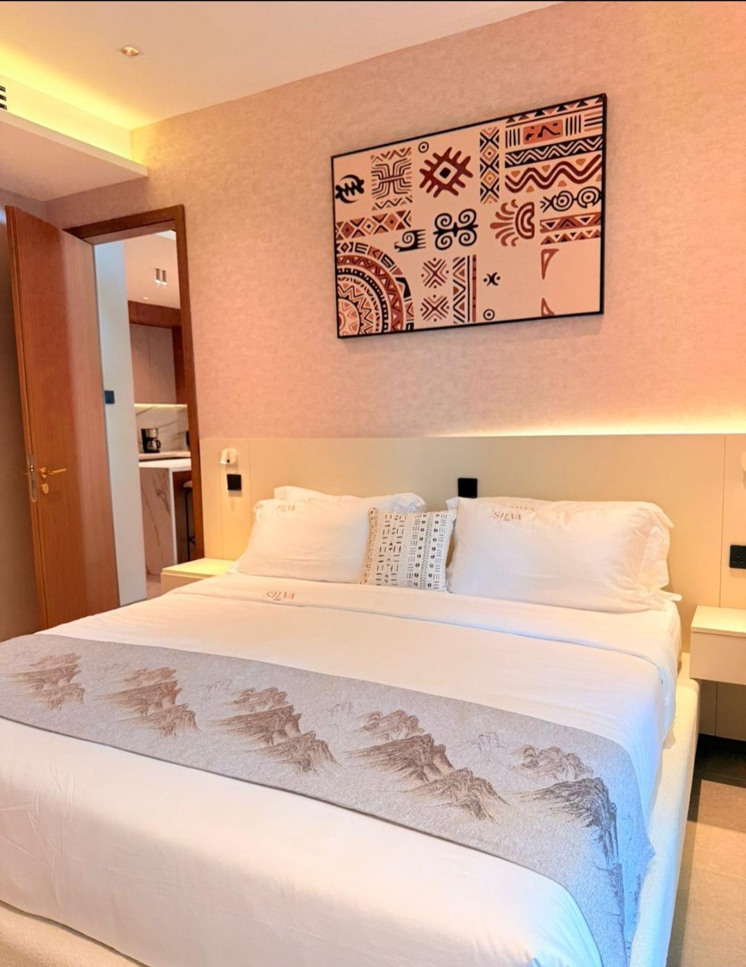 Furnished bedroom in the Silva Gigiri one-bedroom show apartment