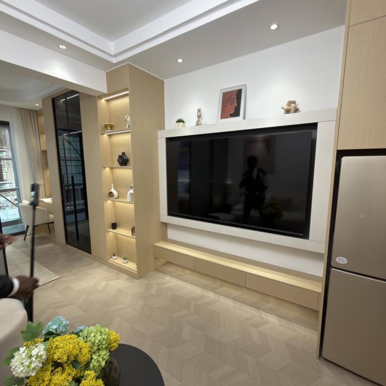 Modern TV wall in a 1 bedroom apartment for sale in Westlands Nairobi