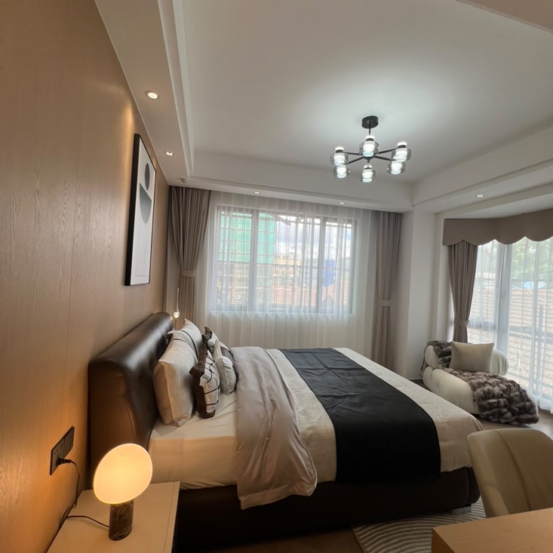 Furnished bedroom with soft lighting in a Westlands 2 bedroom apartment