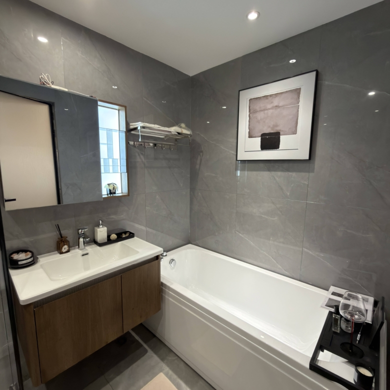 Modern bathroom with bathtub in a Westlands 1 bedroom apartment