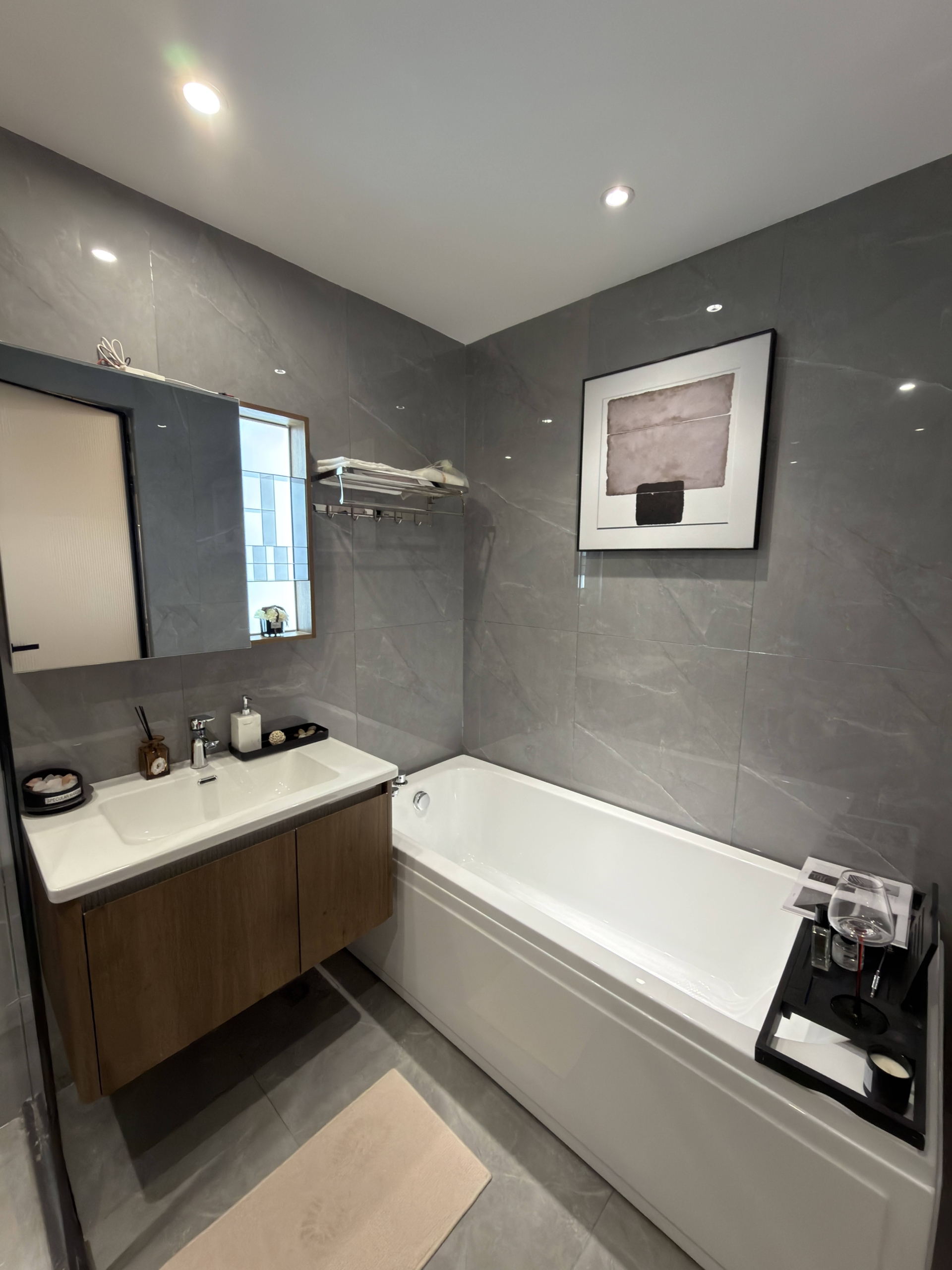 Modern bathroom with bathtub in a Westlands 1 bedroom apartment