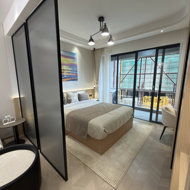 Modern bedroom with sliding partition in a Westlands 1 bedroom apartment