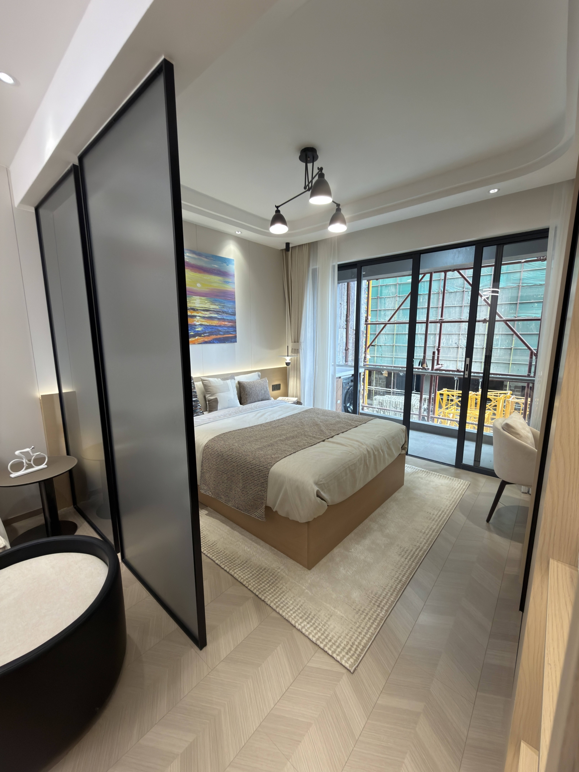 Modern bedroom with sliding partition in a Westlands 1 bedroom apartment