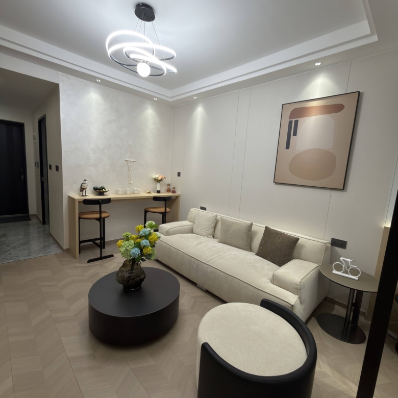 Modern lounge with breakfast counter in a Westlands apartment