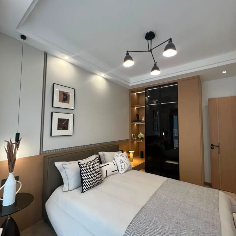 Furnished bedroom with fitted wardrobe in a 2 bedroom Westlands apartment