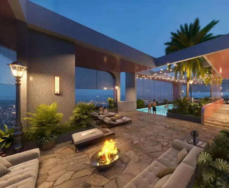 Rooftop swimming pool and residents’ lounge at Ubora Living apartments Westlands
