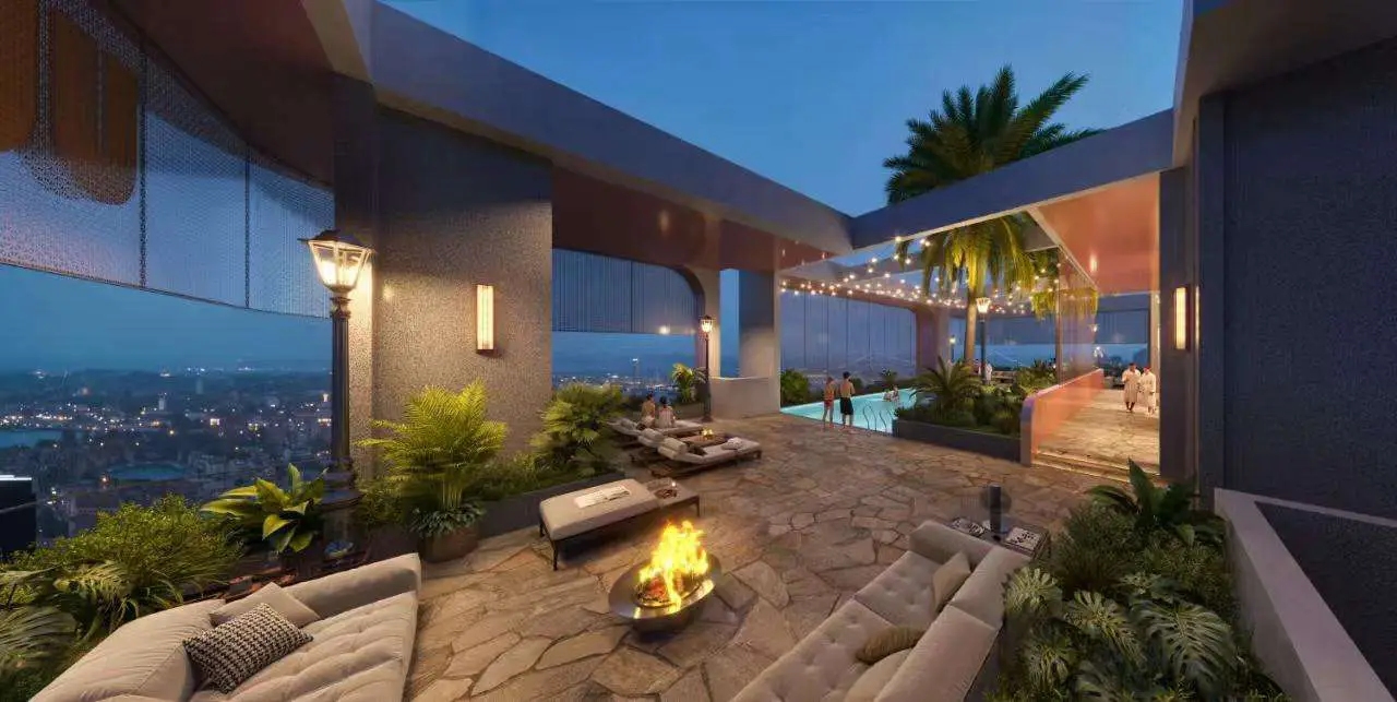 Rooftop swimming pool and residents’ lounge at Ubora Living apartments Westlands