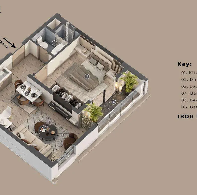1 bedroom floor plan at Baystar Apartments Kilimani