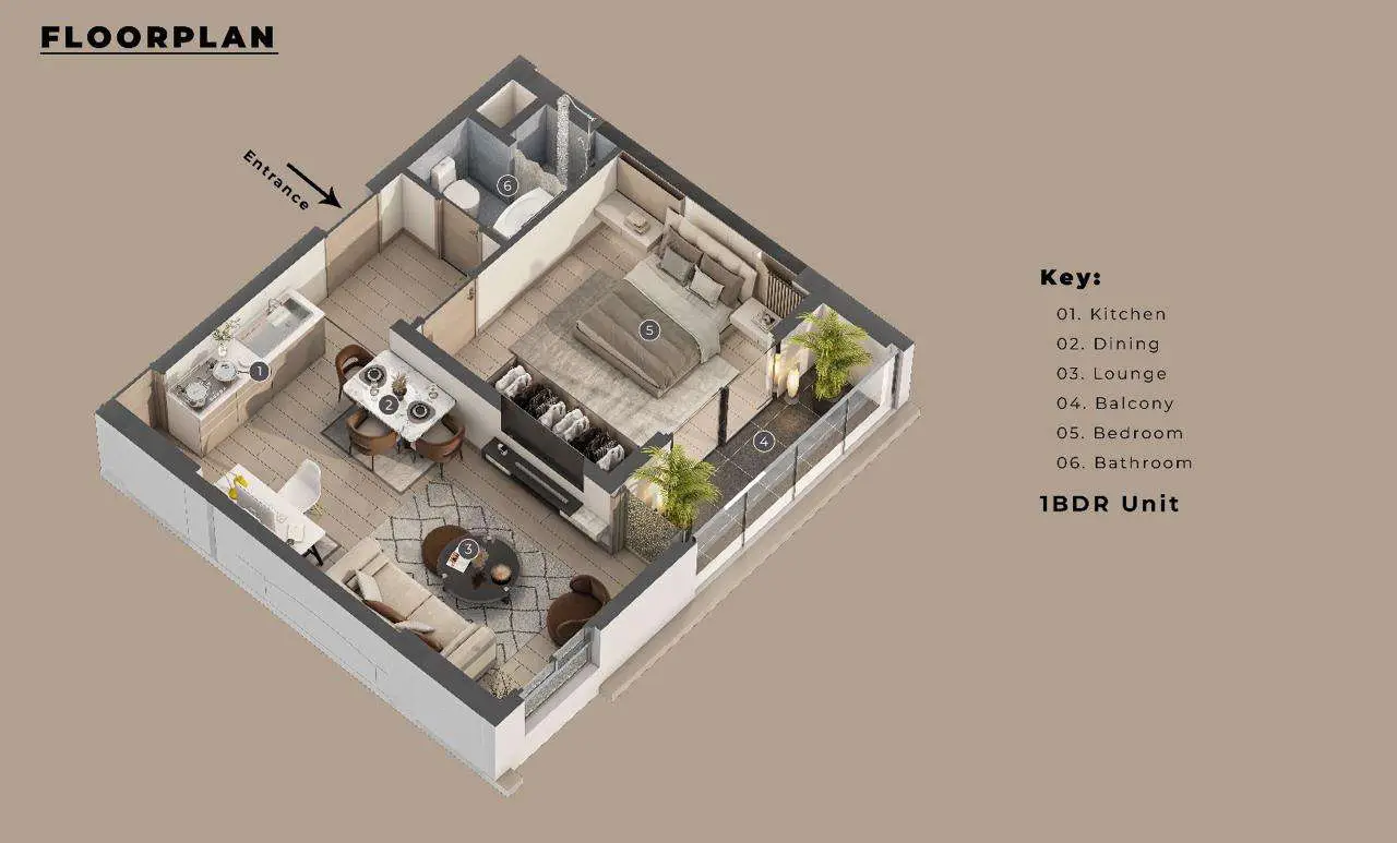 1 bedroom floor plan at Baystar Apartments Kilimani