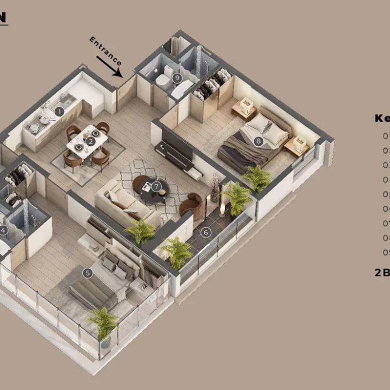 2 bedroom floor plan at Baystar Apartments Kilimani