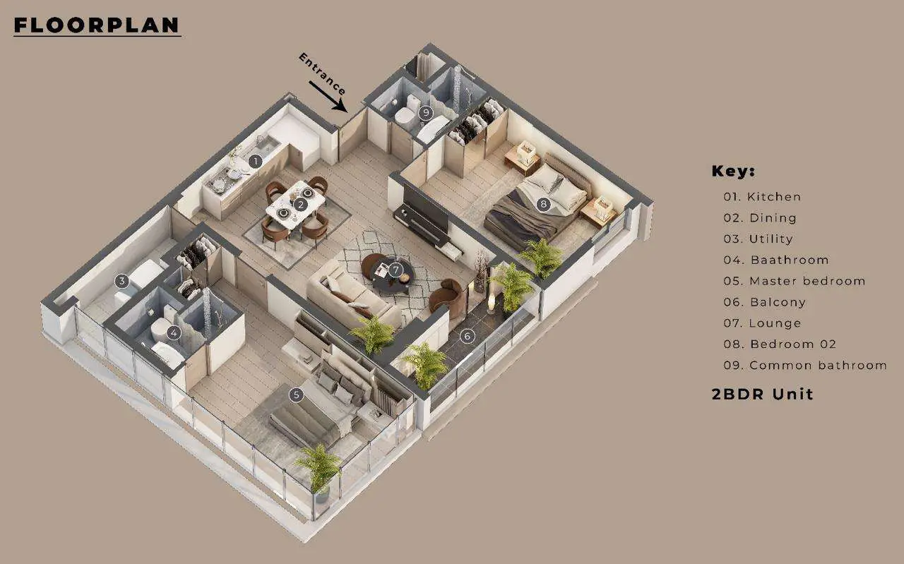 2 bedroom floor plan at Baystar Apartments Kilimani