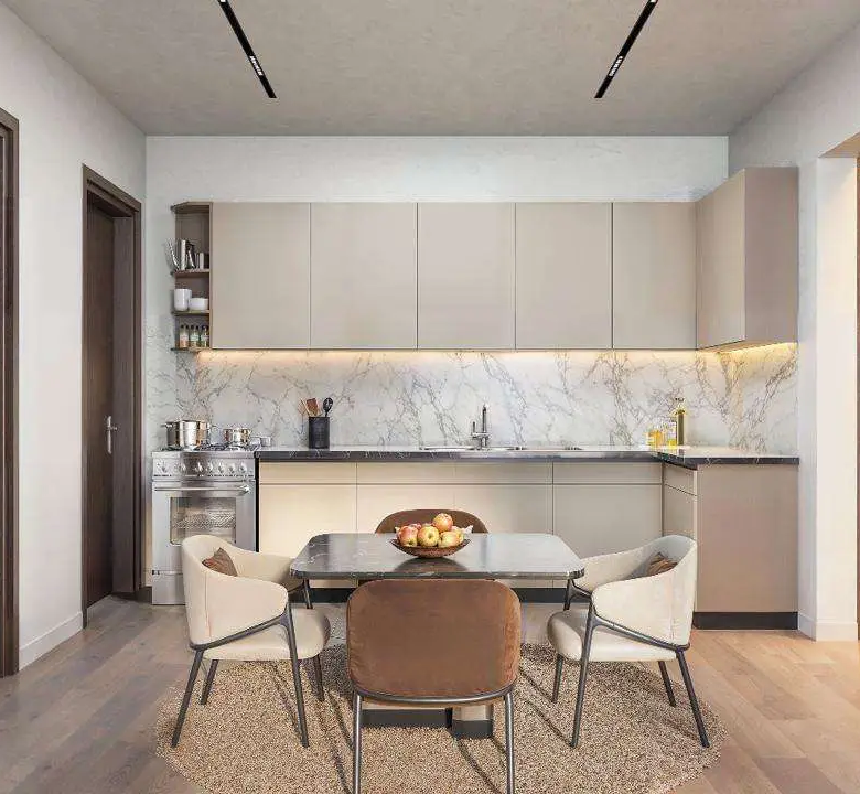 Dining area and kitchen at Baystar Apartments Kilimani