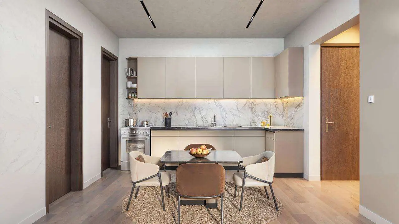 Dining area and kitchen at Baystar Apartments Kilimani
