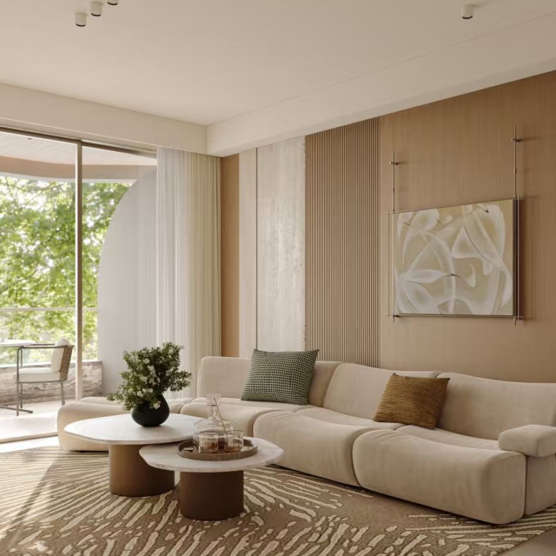 Belgravia Place bright living room with balcony access