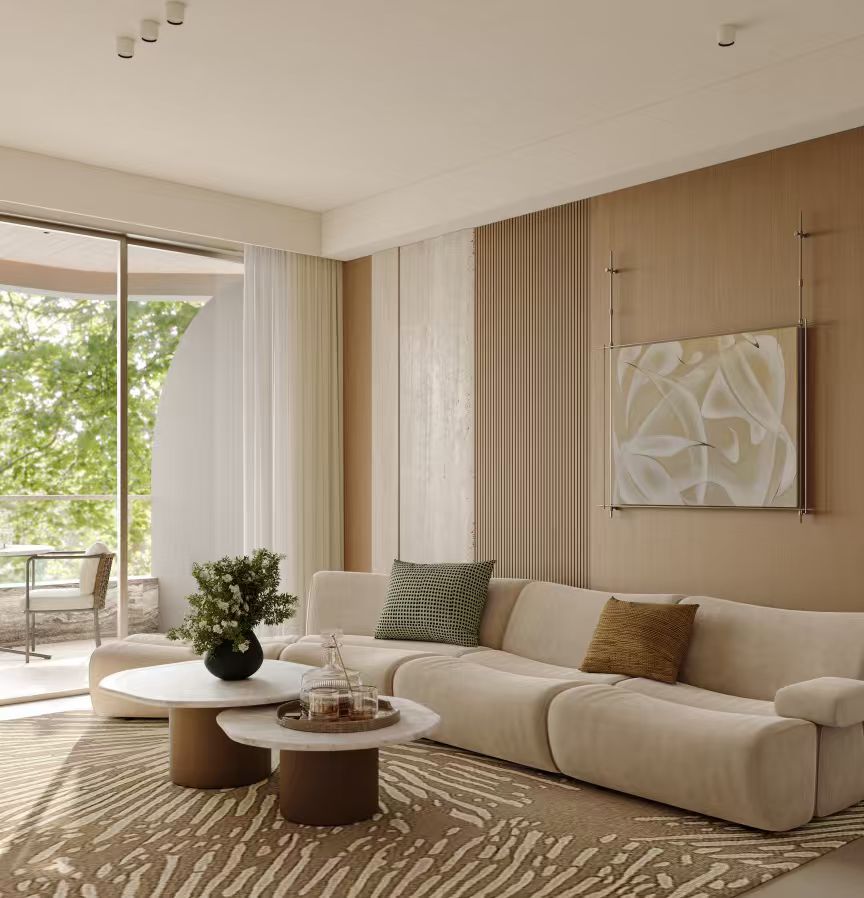 Belgravia Place bright living room with balcony access