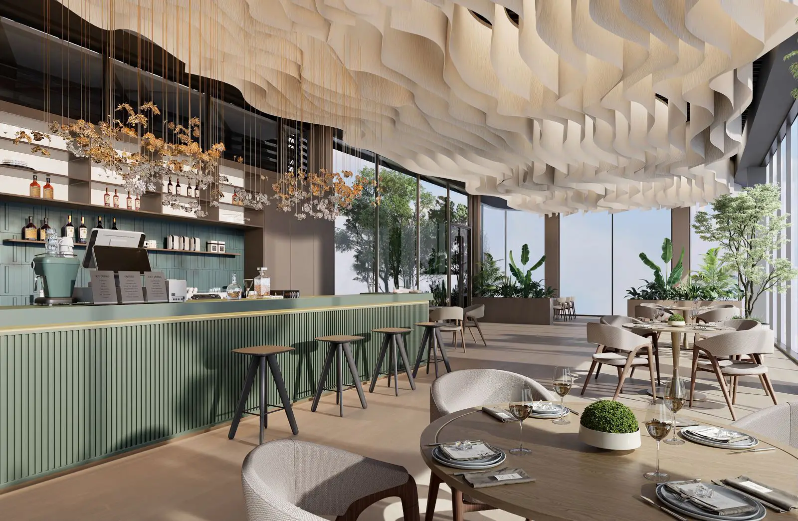 Clubhouse and restaurant lounge at Golden Apple Residence