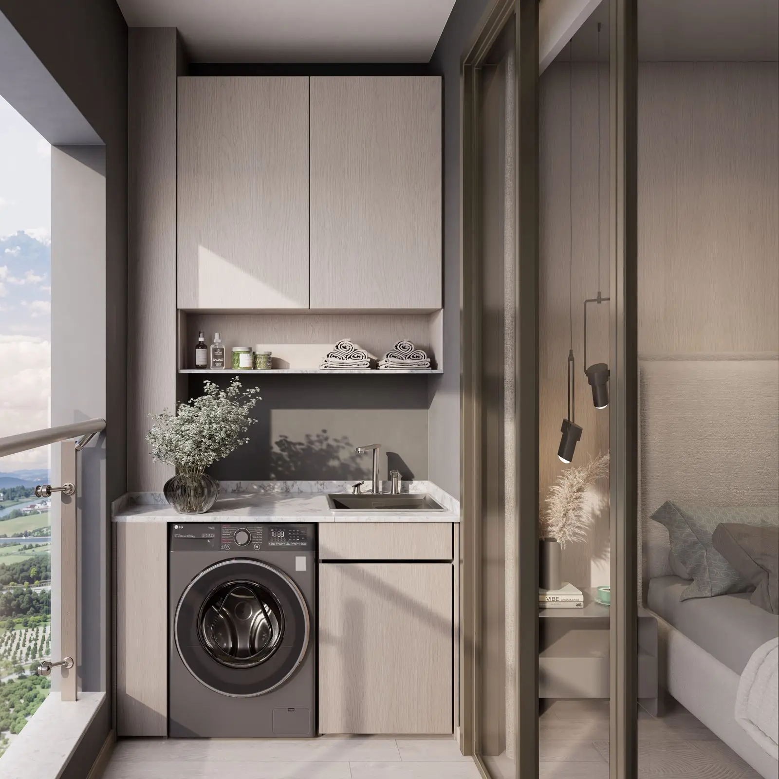 Modern laundry area with washing machine at Golden Apple Residence, Lavington