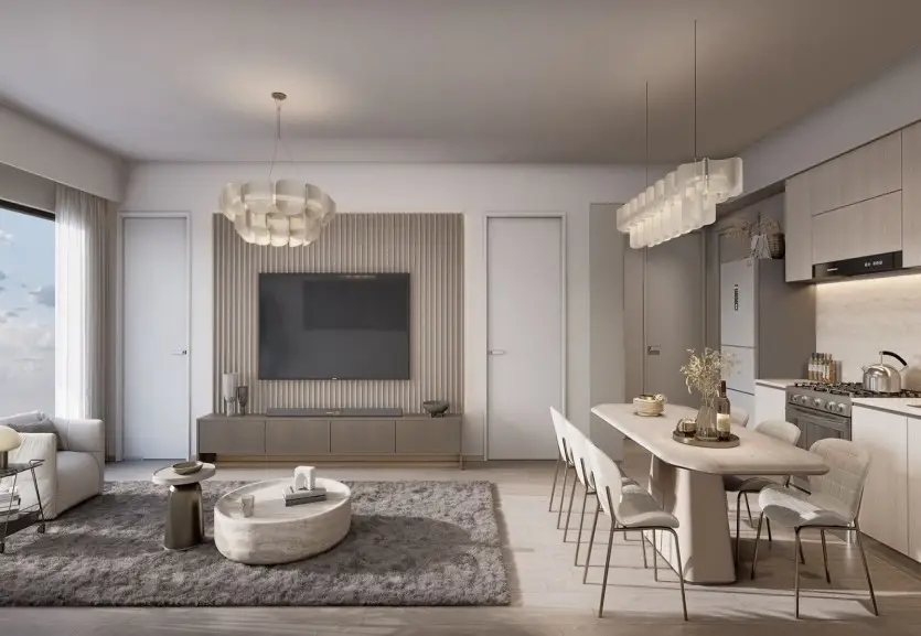 Open-plan living and dining area in Golden Apple Residence