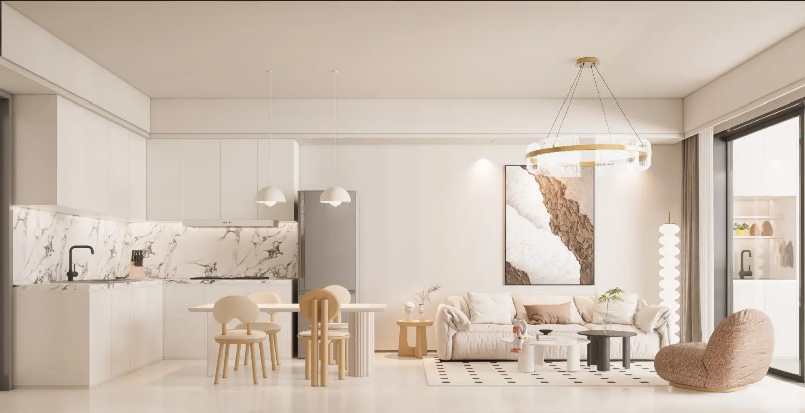 Open-plan kitchen and lounge at Limerence Arbor Residency Kilimani