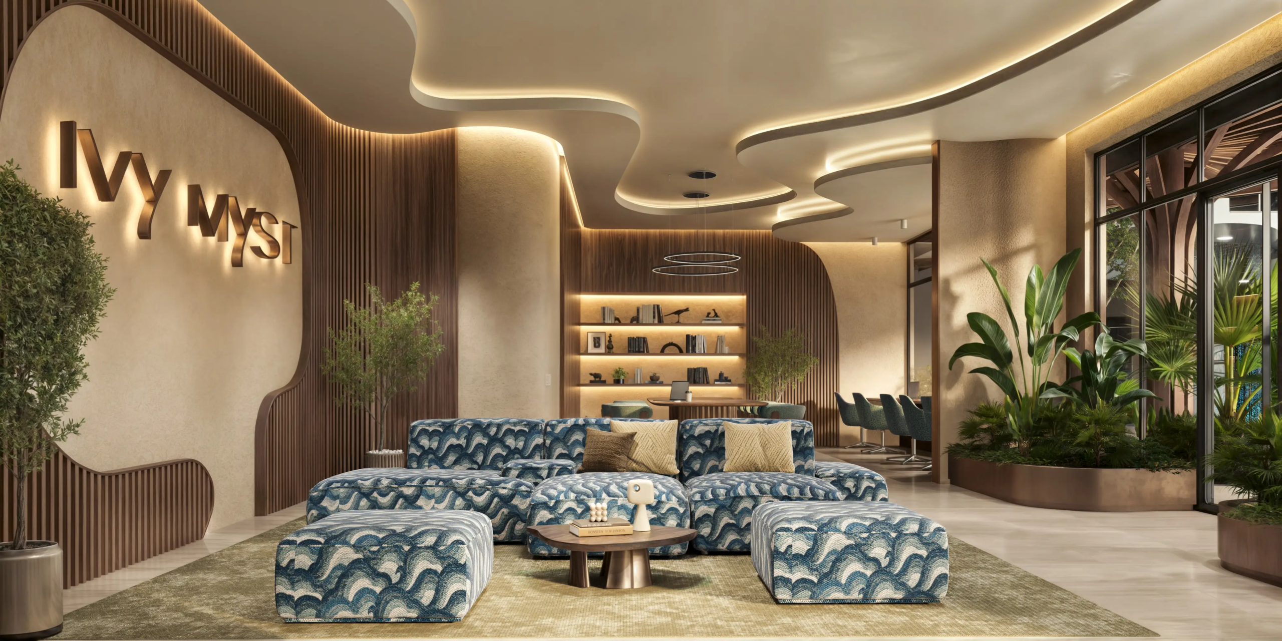 Stylish co-working lounge at Ivy Myst wellness residence Kileleshwa