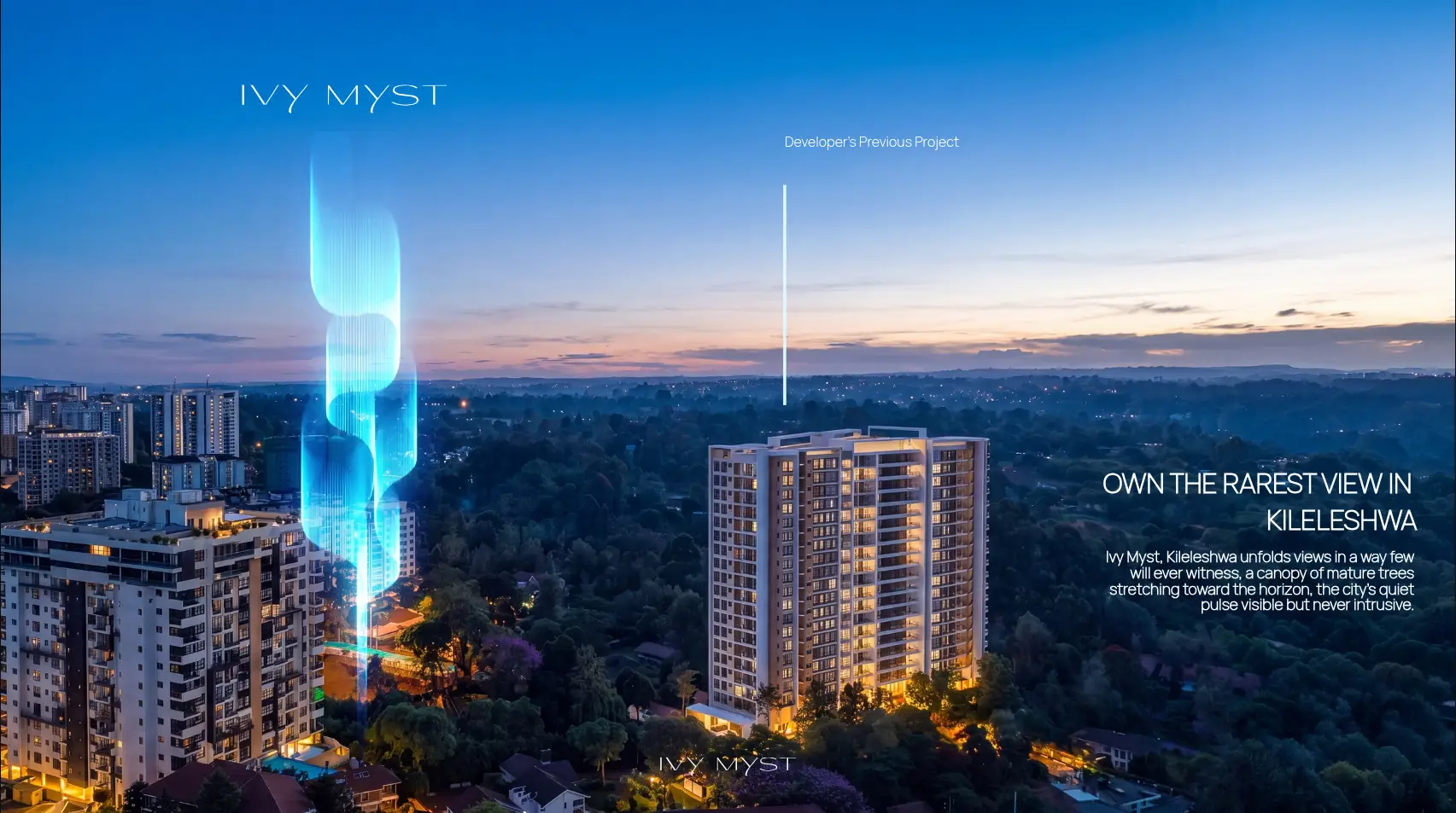 Ivy Myst luxury high-rise apartments in Kileleshwa Nairobi at dusk