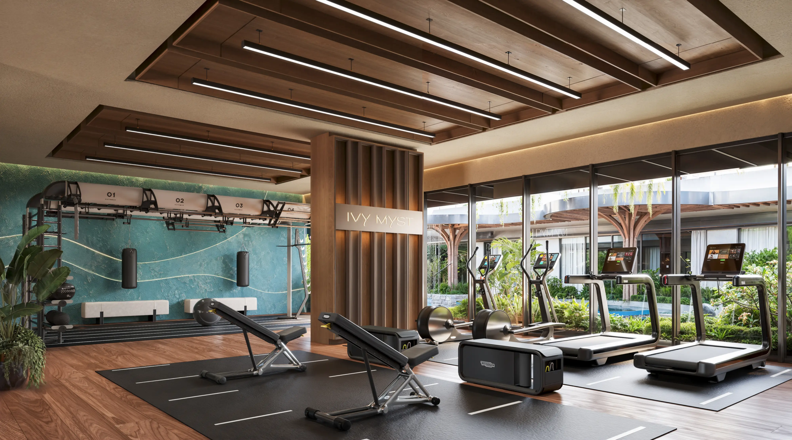 Modern luxury fitness center with city views at Ivy Myst Kileleshwa