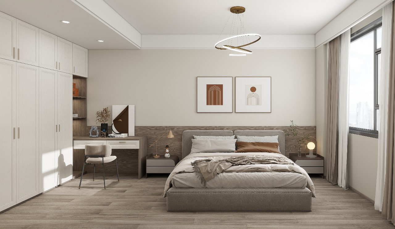 Lenana Springs Garden Kilimani bedroom with study area and fitted wardrobes