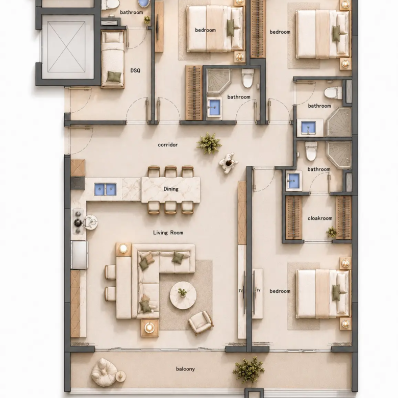 175 sqm three bedroom plus DSQ floor plan at Limerence Arbor Residency