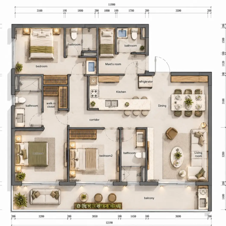 Three bedroom plus DSQ layout at Limerence Arbor Residency Kilimani