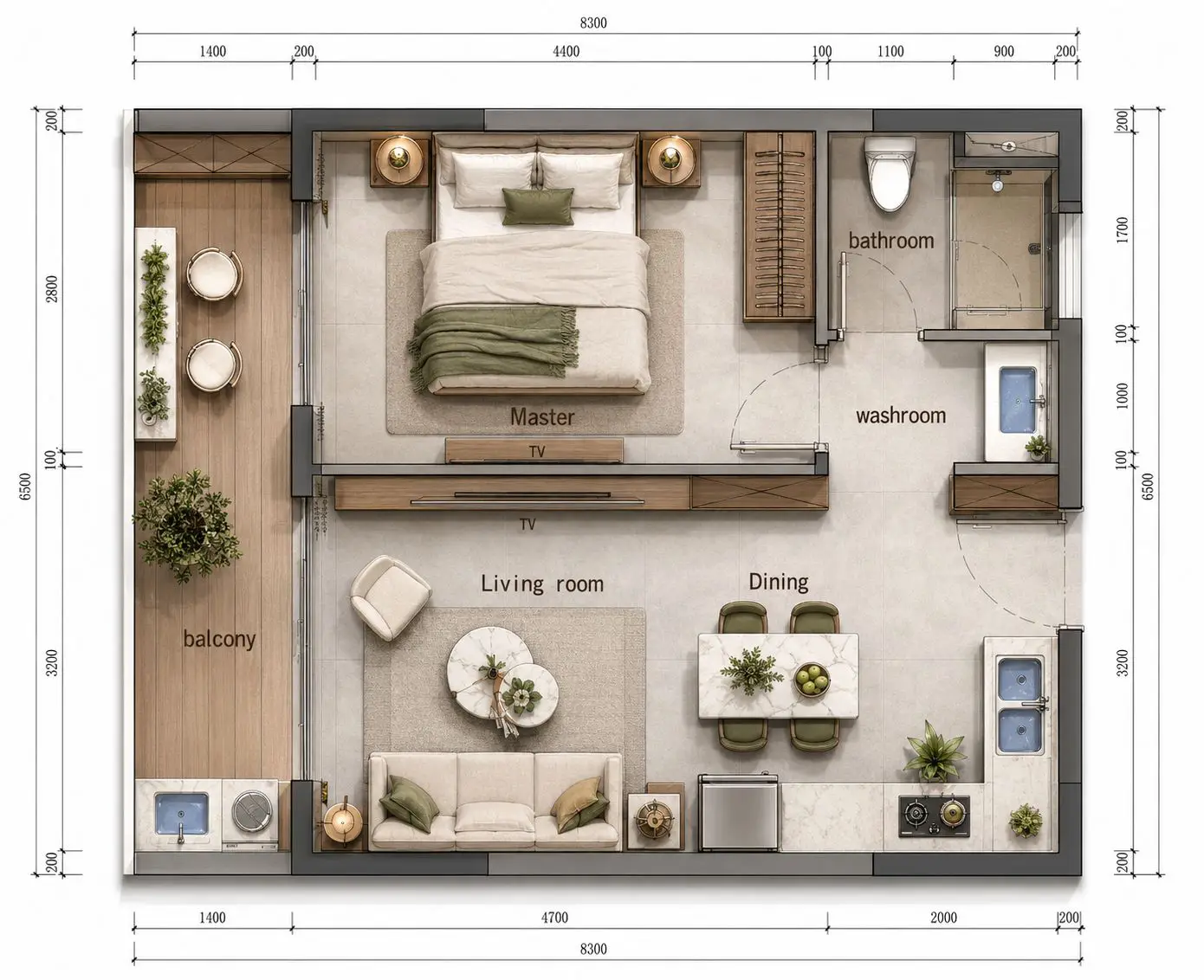 66 sqm one bedroom floor plan at Limerence Arbor Residency Kilimani