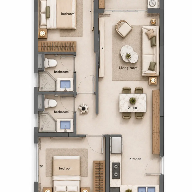 85 sqm two bedroom floor plan at Limerence Arbor Residency Kilimani