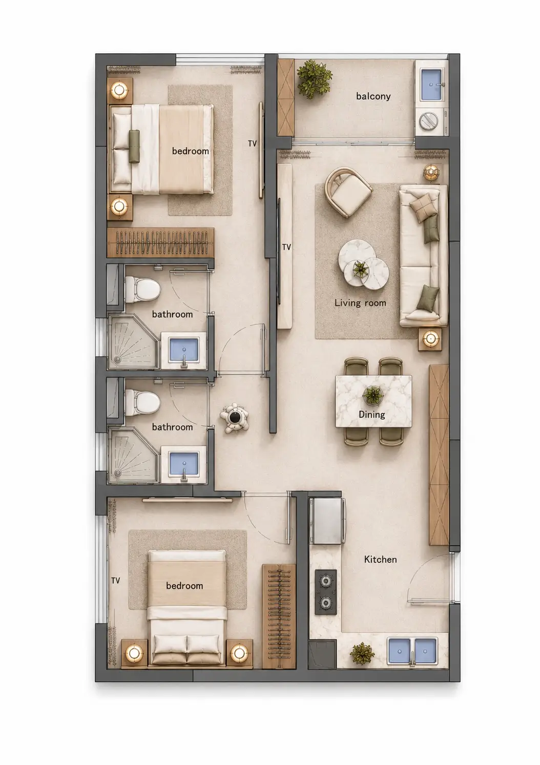 85 sqm two bedroom floor plan at Limerence Arbor Residency Kilimani