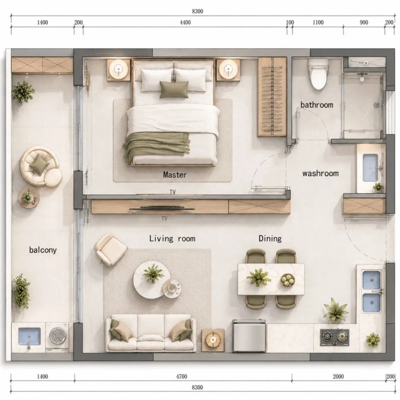One bedroom floor plan for Limerence Arbor Residency apartments in Kilimani