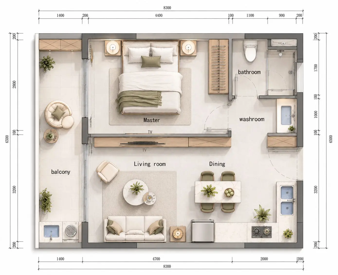 One bedroom floor plan for Limerence Arbor Residency apartments in Kilimani