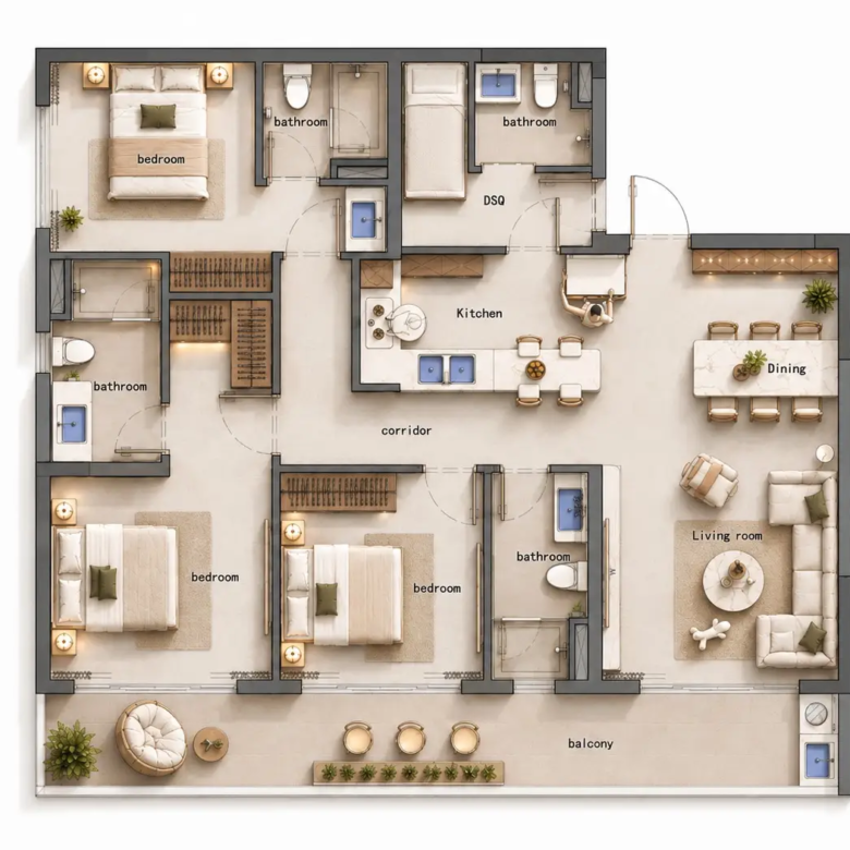 Premium three bedroom plus DSQ apartment plan at Limerence Arbor Residency Kilimani