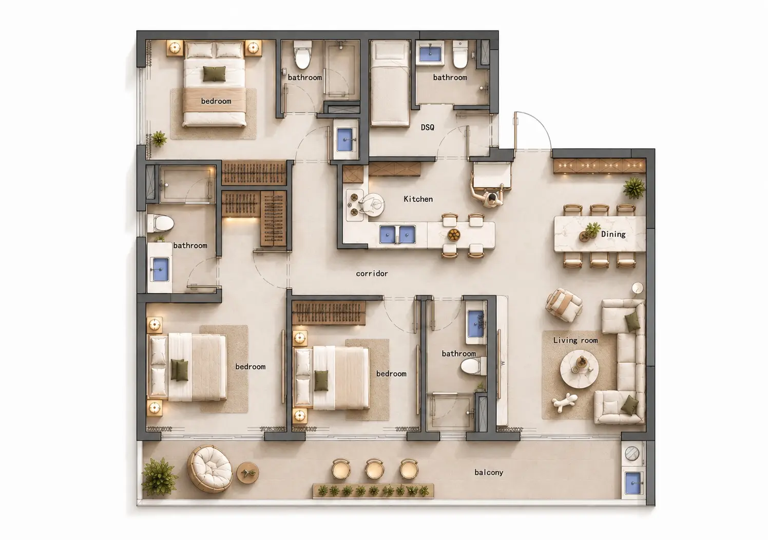 Premium three bedroom plus DSQ apartment plan at Limerence Arbor Residency Kilimani
