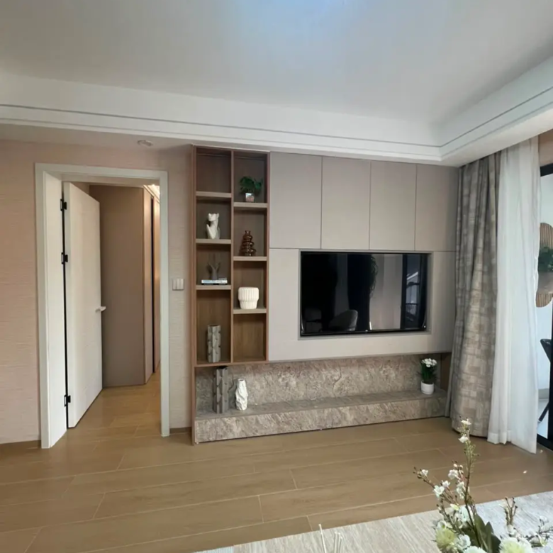 Built-in television wall inside a Marble West apartment