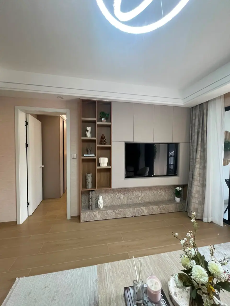 Built-in television wall inside a Marble West apartment