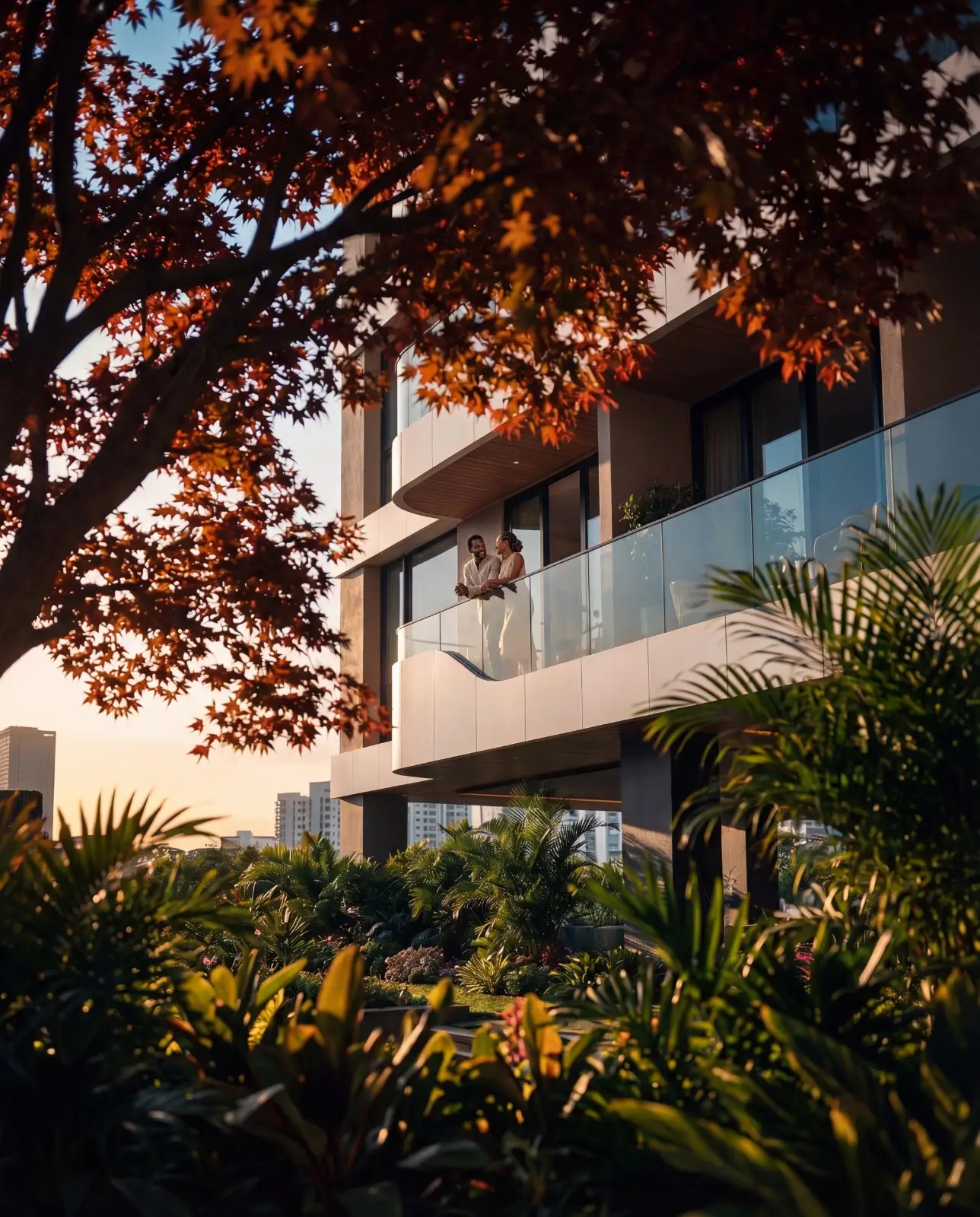 Seasons Riverside apartments with balcony views and gardens