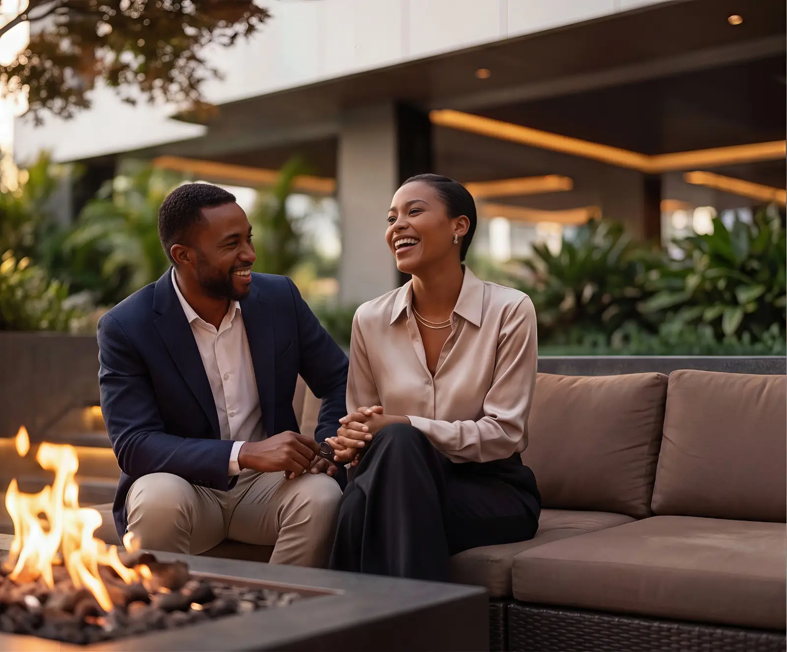 Seasons Riverside outdoor lounge and firepit amenity